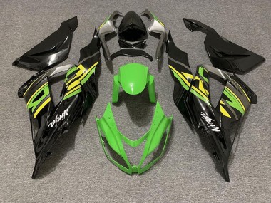 13-18 Schwarz Glänzend & Grünes Rennen ZX6R Verkleidung