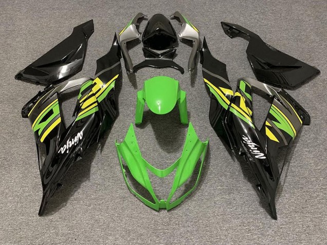 13-18 Schwarz Glänzend & Grünes Rennen ZX6R Verkleidung